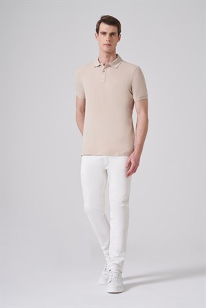 Morven Erkek Bej Basic Polo Yaka Dynamic Fit T-Shirt
