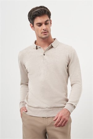 Morven Erkek Bej Basic Polo Yaka Dynamic Fit Rahat Kesim Triko