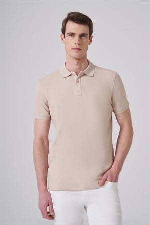 Morven Erkek Bej Basic Polo Yaka Dynamic Fit T-Shirt