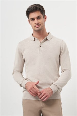 Morven Erkek Bej Basic Polo Yaka Dynamic Fit Rahat Kesim Triko