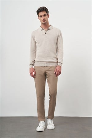 Morven Erkek Bej Basic Polo Yaka Dynamic Fit Rahat Kesim Triko