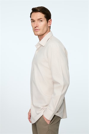 Morven Erkek Bej Basic Regular Fit Sert Yaka Gömlek