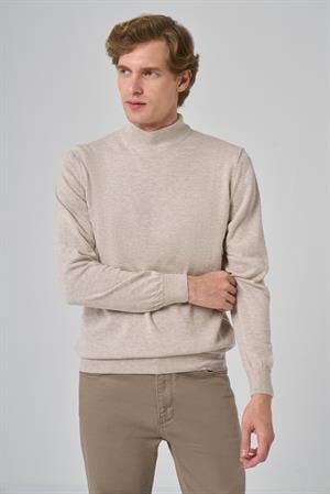 Morven Erkek Bej Basic Yarım Balıkçı Yaka Dynamic Fit Rahat Kesim Triko