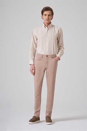 Morven Erkek Bej Denim 5 Cep Slim Fit Jean