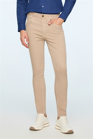Morven Erkek Bej Denim 5 Cep Slim Fit Jean Kot Pantolon