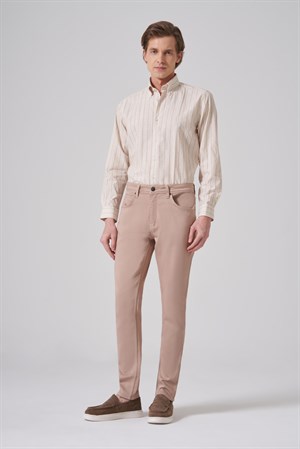 Morven Erkek Bej Denim 5 Cep Slim Fit Jean