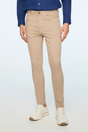 Morven Erkek Bej Denim 5 Cep Slim Fit Jean Kot Pantolon