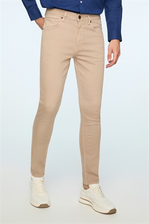 Morven Erkek Bej Denim 5 Cep Slim Fit Jean Kot Pantolon