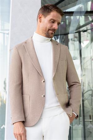 Morven Erkek Bej Dokuma Slim Fit Mono Yaka Ceket