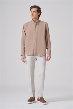 Morven Erkek Bej Dynamic Fit Düğmeli Yaka Gömlek Modal