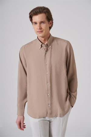 Morven Erkek Bej Dynamic Fit Düğmeli Yaka Gömlek Modal