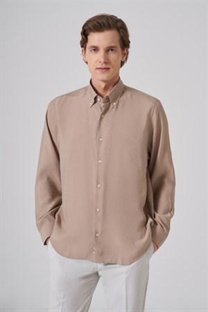 Morven Erkek Bej Dynamic Fit Düğmeli Yaka Gömlek Modal