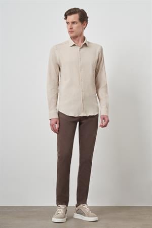 Morven Erkek Bej Gofre Trend Desenli Dynamic Fit İtalyan Yaka Gömlek