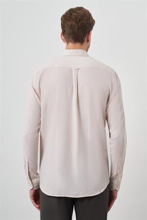 Morven Erkek Bej Keten Trend Dynamic Fit Düğmeli Yaka Gömlek