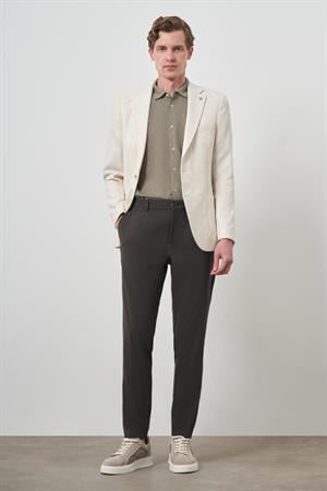 Morven Erkek Bej Keten Trend Slim Fit Mono Yaka Ceket