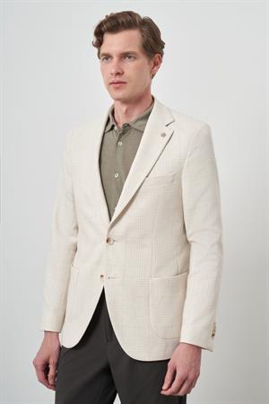 Morven Erkek Bej Keten Trend Slim Fit Mono Yaka Ceket