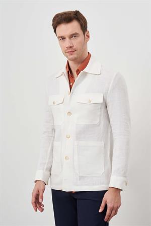 Morven Erkek Bej Keten Worker Gömlek Mont