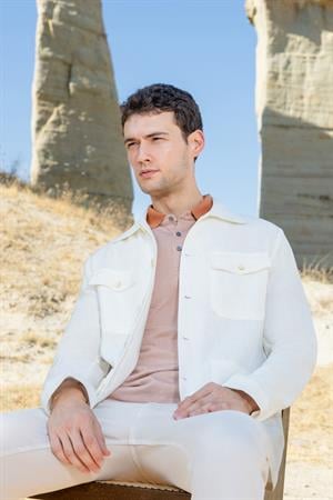 Morven Erkek Bej Keten Worker Gömlek Mont