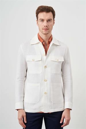 Morven Erkek Bej Keten Worker Gömlek Mont