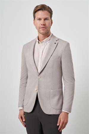 Morven Erkek Bej Örme Desenli Slim Fit Mono Yaka Ceket