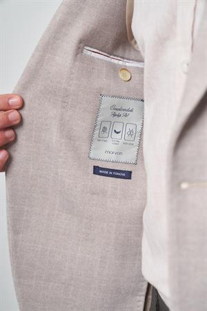 Morven Erkek Bej Örme Desenli Slim Fit Mono Yaka Ceket