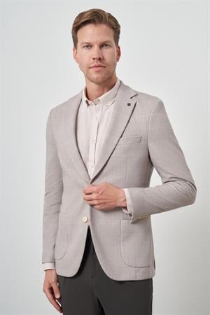 Morven Erkek Bej Örme Desenli Slim Fit Mono Yaka Ceket