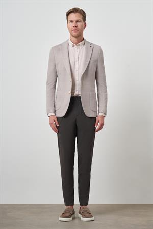 Morven Erkek Bej Örme Desenli Slim Fit Mono Yaka Ceket