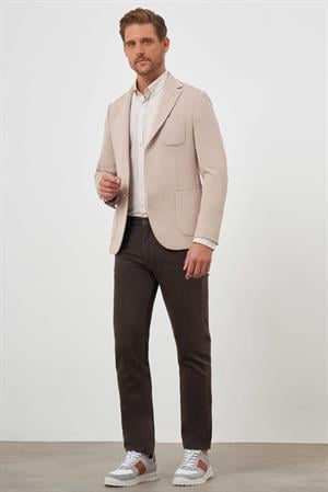 Morven Erkek Bej Örme Slim Fit Torba Cep Mono Yaka Spor Ceket