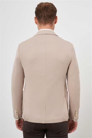 Morven Erkek Bej Örme Slim Fit Torba Cep Mono Yaka Spor Ceket