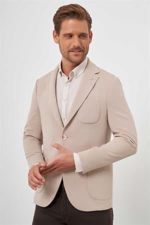 Morven Erkek Bej Örme Slim Fit Torba Cep Mono Yaka Spor Ceket