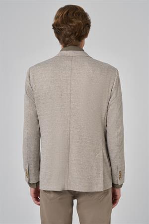 Morven Erkek Bej Örme Trend Desenli Slim Fit Mono Yaka Ceket