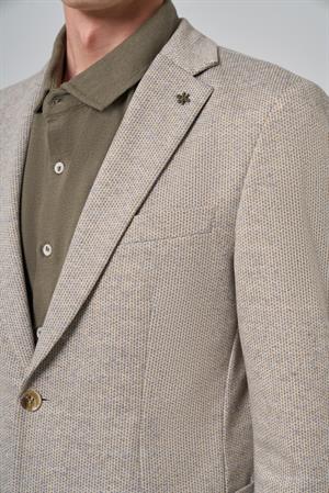 Morven Erkek Bej Örme Trend Desenli Slim Fit Mono Yaka Ceket