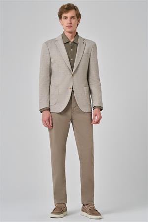 Morven Erkek Bej Örme Trend Desenli Slim Fit Mono Yaka Ceket