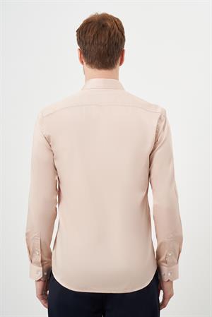 Morven Erkek Bej Pamuk Düz Desen Sert Yaka Slim Fit  Gömlek