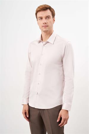 Morven Erkek Bej Pamuk Düz Desen Sert Yaka Slim Fit  Gömlek