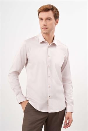 Morven Erkek Bej Pamuk Düz Desen Sert Yaka Slim Fit  Gömlek
