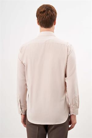 Morven Erkek Bej Pamuk Düz Desen Sert Yaka Regular Fit Gömlek