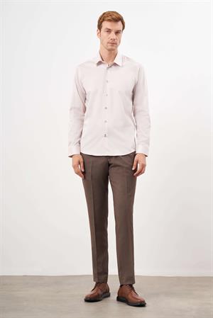Morven Erkek Bej Pamuk Düz Desen Sert Yaka Slim Fit  Gömlek