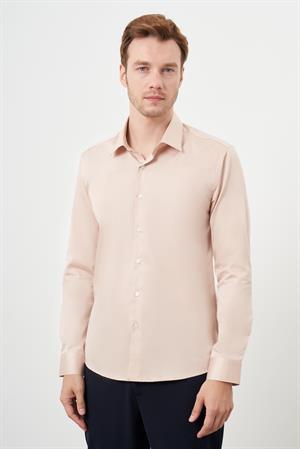 Morven Erkek Bej Pamuk Düz Desen Sert Yaka Slim Fit  Gömlek