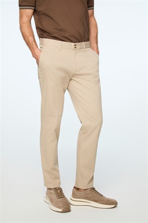 Morven Erkek Bej Pamuk Trend Düz Slim Fit Chino Pantolon