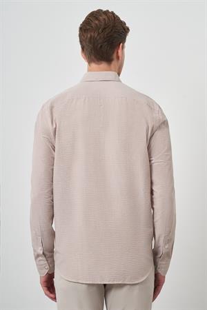 Morven Erkek Bej Pamuk Trend Dynamic Fit Düğmeli Yaka Gömlek