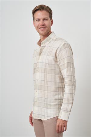 Morven Erkek Bej Pamuk Trend Panolu  Dynamic Fit Gömlek