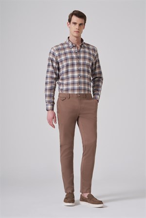 Morven Erkek Bej Pamuk Trend Slim Fit Chino Pantolon