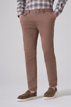 Morven Erkek Bej Pamuk Trend Slim Fit Chino Pantolon