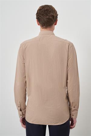 Morven Erkek Bej Pamuk Trend Slim Fit Sert Yaka Gömlek