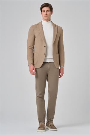 Morven Erkek Bej Poliviskon Trend Desenli Slim Fit Mono Yaka Dokuma Ceket