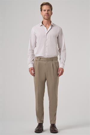 Morven Erkek Bej Poliviskon Trend Desenli Slim Fit Çift Pile Pantolon