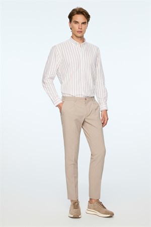 Morven Erkek Bej Poliviskon Trend Desenli Slim Fit Lastikli Pantolon