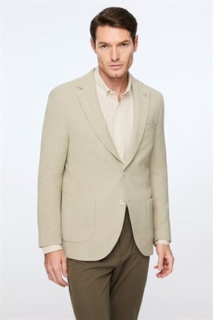 Morven Erkek Bej Poliviskon Trend Desenli Slim Fit Ceket