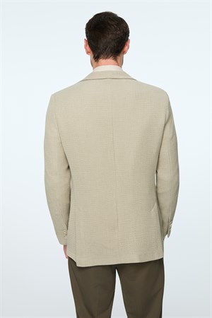 Morven Erkek Bej Poliviskon Trend Desenli Slim Fit Ceket